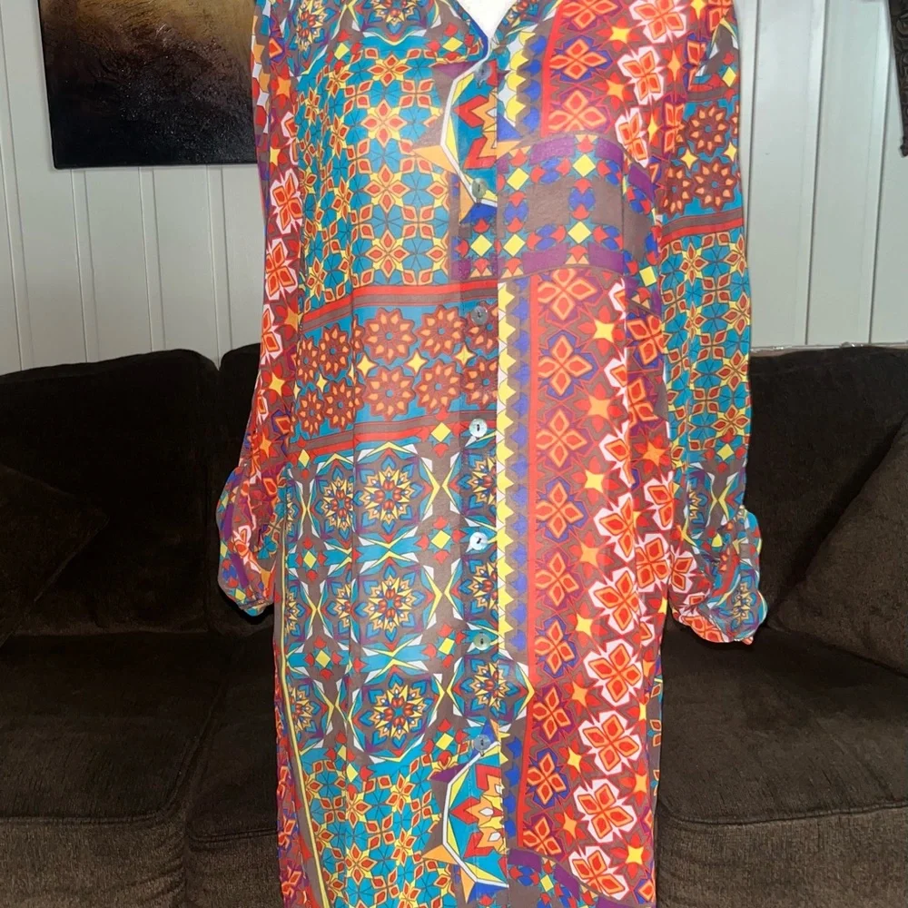 Multiples ~ Medium ~ Vintage ~ Mandala Design ~ Fall Colors ~ Tunic Blouse - Picture 5 of 16